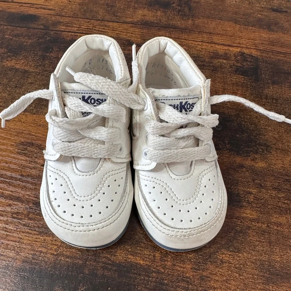 OshKosh Bgosh Vintage Infant White Leather High Top Sneakers Made in USA Size 3E